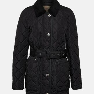 buy luxury Burberry Quilted belted jacket in black