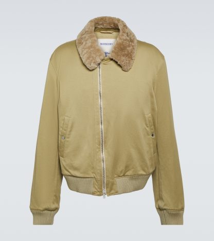 buy luxury Burberry Shearling trimmed cotton jacket in beige