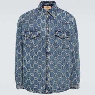 cheap designer Gucci GG jacquard denim jacket in blue