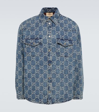 cheap designer Gucci GG jacquard denim jacket in blue