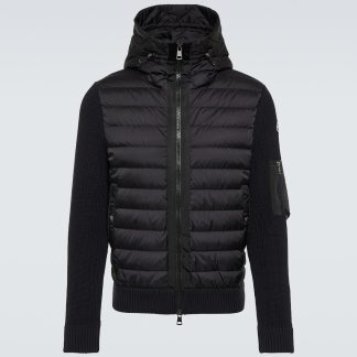 cheap designer Moncler Down-paneled wool-blend jacket in black