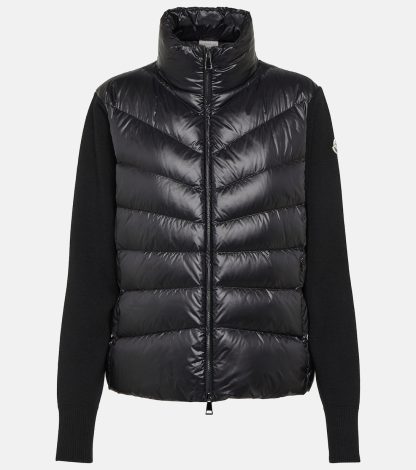 fake luxury Moncler Down-paneled knit cardigan  in black