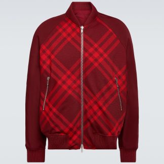 fashion designer Burberry Check wool-blend bomber jacket in red