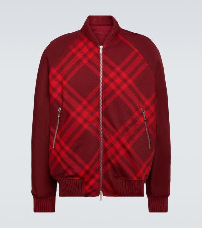 fashion designer Burberry Check wool-blend bomber jacket in red