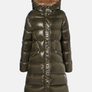 fashion designer Moncler Bellevue down coat in green