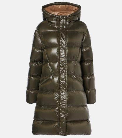 fashion designer Moncler Bellevue down coat in green