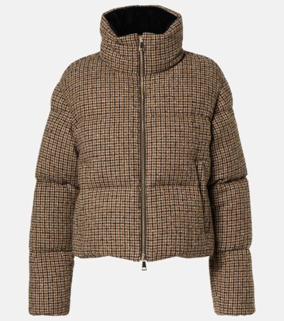 fashion luxury Moncler Seboune cropped bouclé down jacket in brown