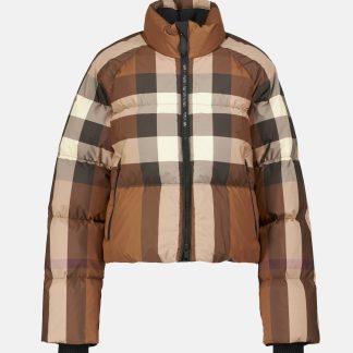 high quality designer Burberry Checked down cropped jacket in brown