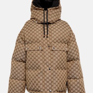 high quality designer Gucci GG canvas puffer down jacket in neutrals