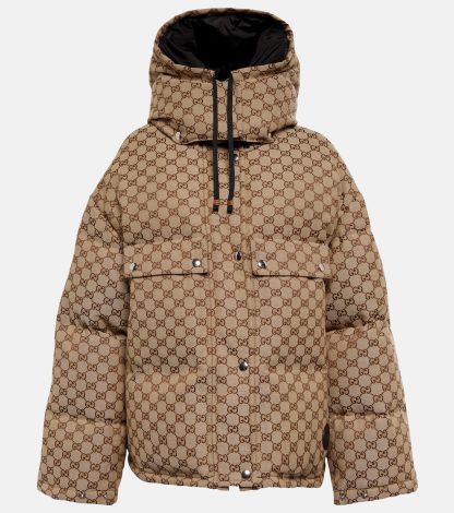 high quality designer Gucci GG canvas puffer down jacket in neutrals