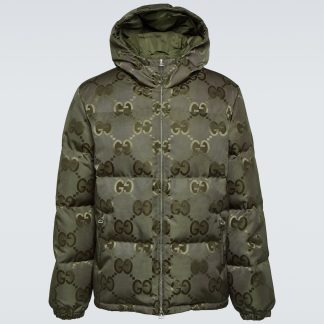 high quality designer Gucci Jumbo GG canvas down jacket  in green