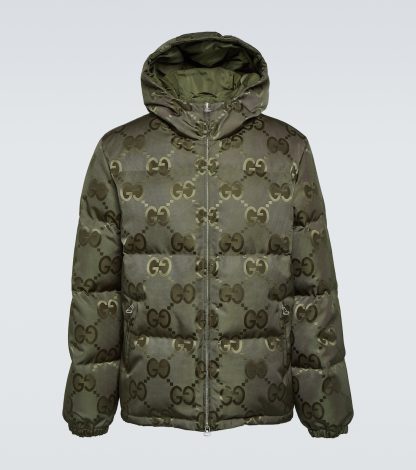 high quality designer Gucci Jumbo GG canvas down jacket  in green