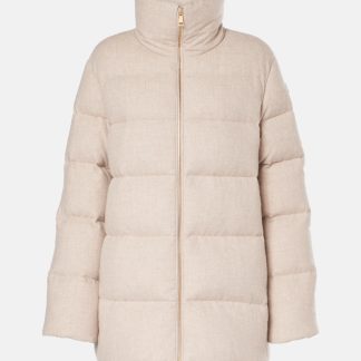 high quality designer Moncler Bonaguil wool and cashmere down jacket in beige