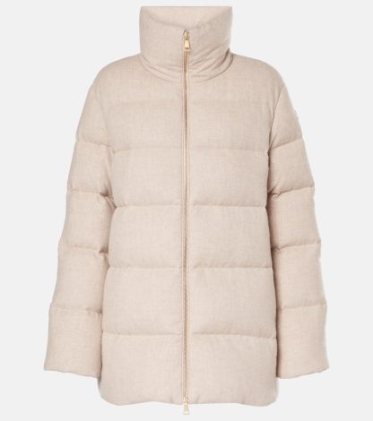 high quality designer Moncler Bonaguil wool and cashmere down jacket in beige