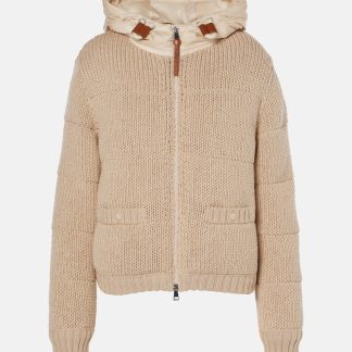 hot sale designer Moncler Ribbed-knit wool puffer jacket in beige