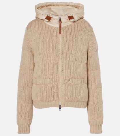 hot sale designer Moncler Ribbed-knit wool puffer jacket in beige