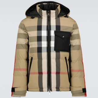 replica designer Burberry Burberry Check reversible down jacket in beige