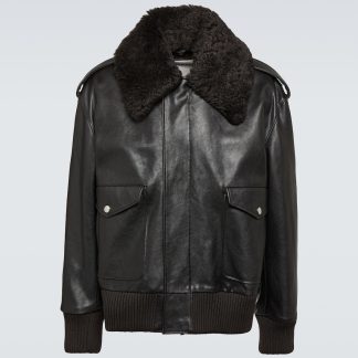 replica designer Burberry Shearling leather jacket in black