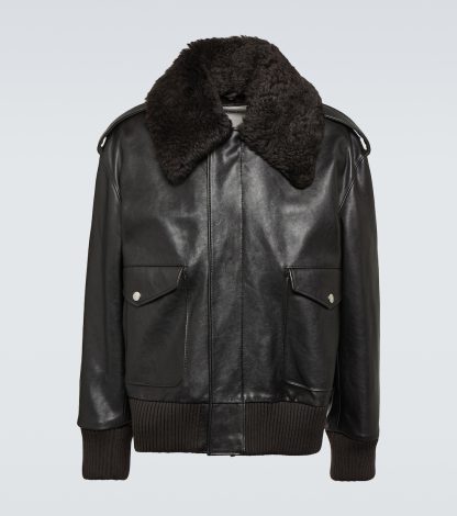 replica designer Burberry Shearling leather jacket in black