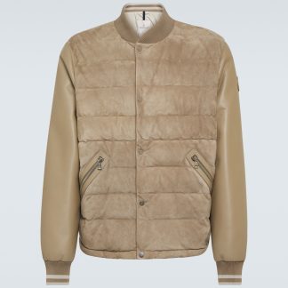 replica designer Moncler Chalanches leather and down bomber jacket in beige