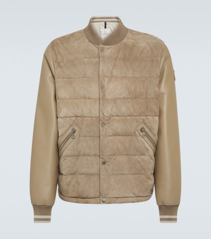 replica designer Moncler Chalanches leather and down bomber jacket in beige