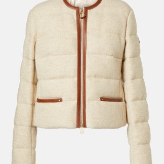 replica designer Moncler Serinde leather-trimmed down jacket in white