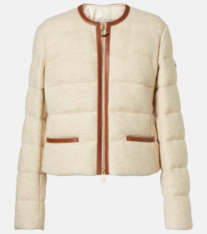 replica designer Moncler Serinde leather-trimmed down jacket in white