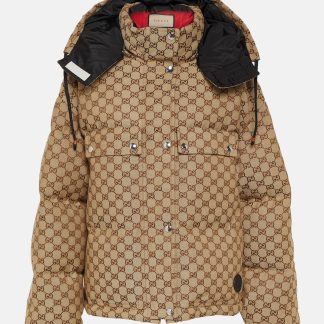 wholesale designer Gucci GG cotton canvas down jacket in brown