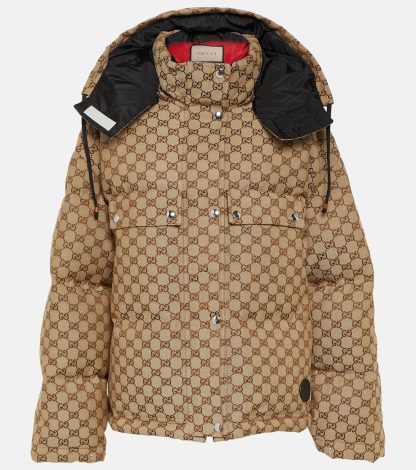 wholesale designer Gucci GG cotton canvas down jacket in brown