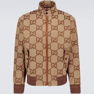 wholesale designer Gucci Jumbo GG canvas jacket in brown