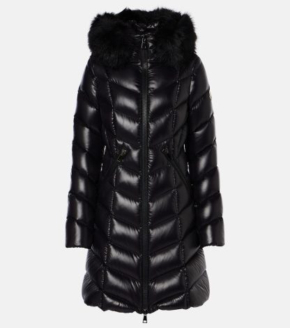 wholesale designer Moncler Fulmarus shearling-trimmed down coat in black