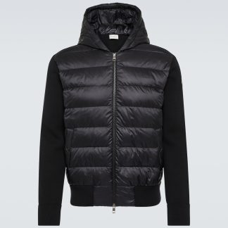 wholesale luxury Moncler Striped padded hoodie in black